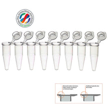 Charger l'image dans la galerie, Barrettes de tubes 0,2ml pour PCR, bouchons individuels attachés / 120