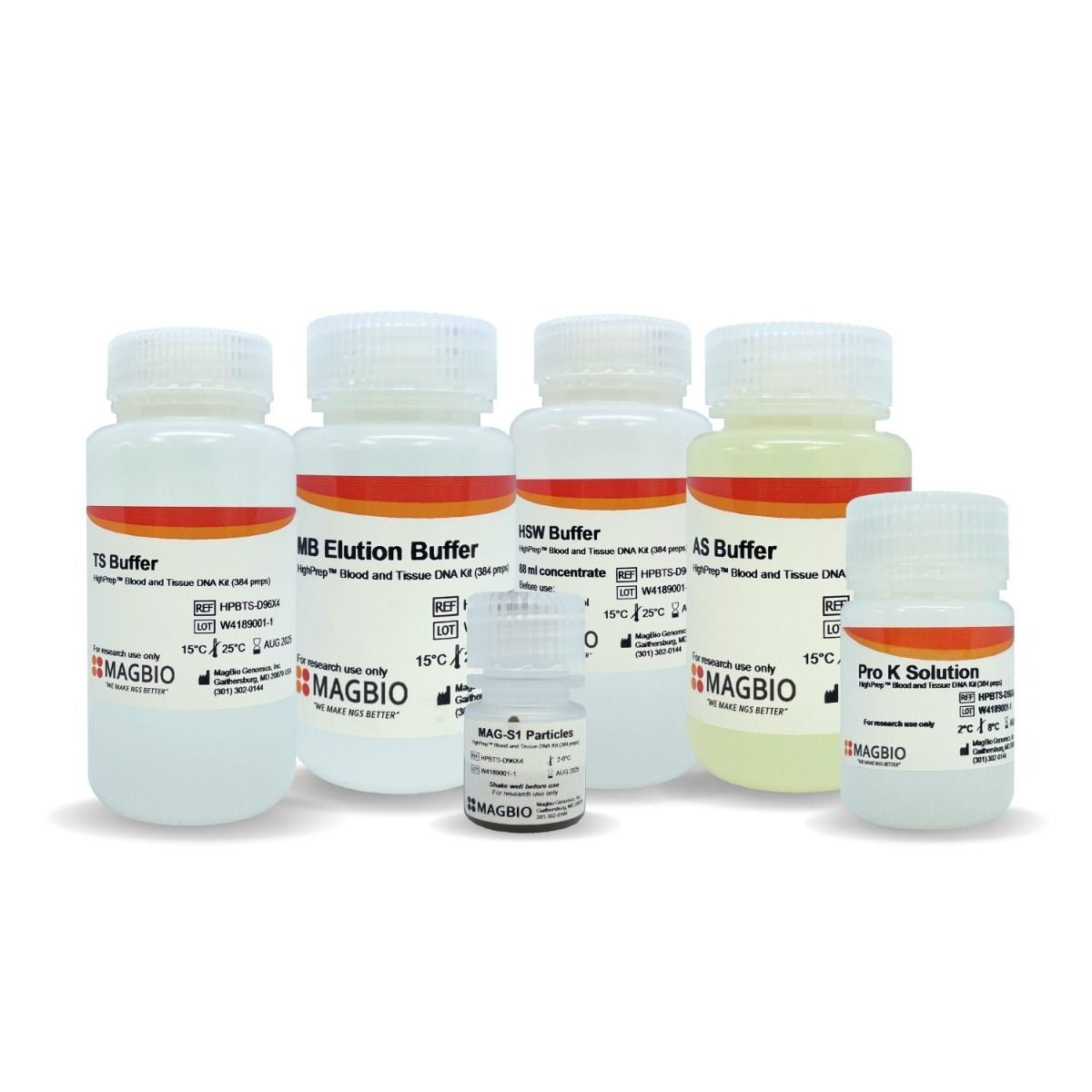 Kit HighPrep Blood and Tissue DNA MagBio, flacons de tampons et particules MAG-S1